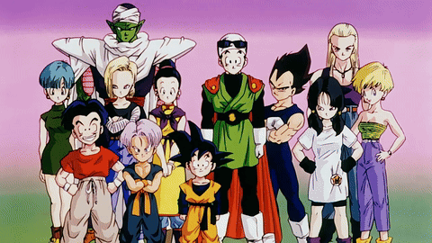 A Group Of Dragon Ball Characters Are Posing For A Photo GIF