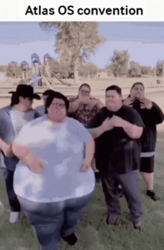 Group Of Fat Men Dancing In Park At Atlas OS Convention GIF