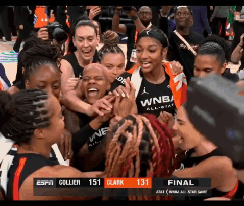 A Group Of Female Basketball Players Are Celebrating A Win GIF