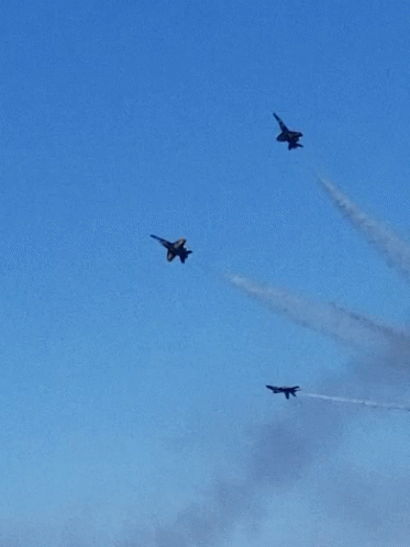 A Group Of Fighter Jets Are Flying In Formation In The Sky GIF