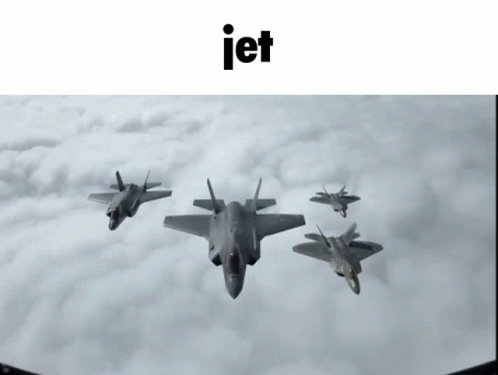 A Group Of Fighter Jets Are Flying In Formation With The Word Jet Written Above Them GIF