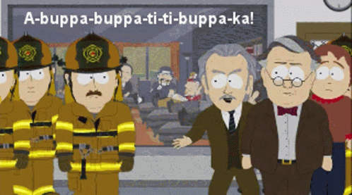 A Group Of Firefighters Standing In Front Of A Sign That Says A-Buppa-Buppa GIF