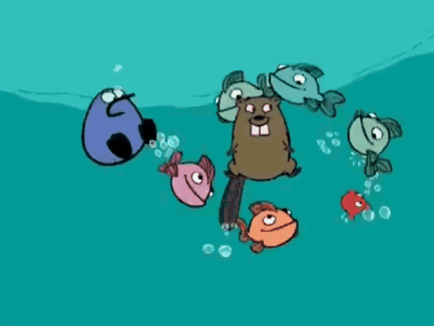 A Group Of Fish Are Swimming Around A Beaver GIF