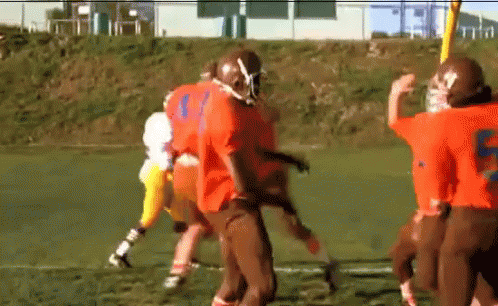 A Group Of Football Players Are On A Field With One Wearing The Number 5 On His Shirt GIF