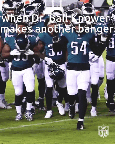 A Group Of Football Players Are Walking On A Field With A Caption That Says When Dr. Ball Knower Makes Another Banger GIF
