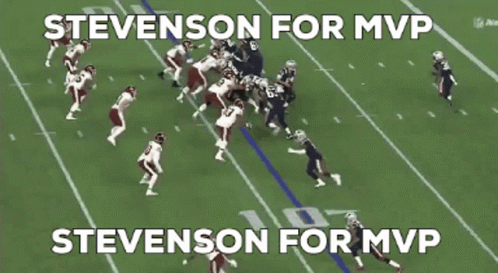 a group of football players on a field with the words stevenson for mvp below them