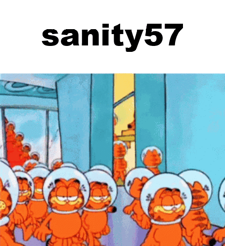 A Group Of Garfield Cartoon Characters Wearing Space Helmets Are Standing In A Room . GIF