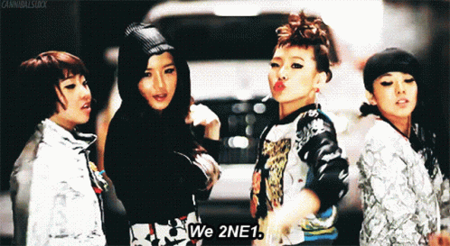 A Group Of Girls Are Standing Next To Each Other And One Of Them Says " We 2Ne1 " GIF