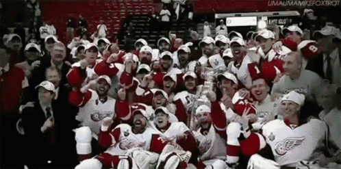 A Group Of Hockey Players Are Posing For A Photo With A Caption That Says Limaumamickfoxtrot GIF