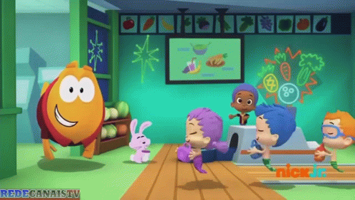 A Group Of Kids Are Playing In A Room With A Sign That Says Nick Jr. GIF