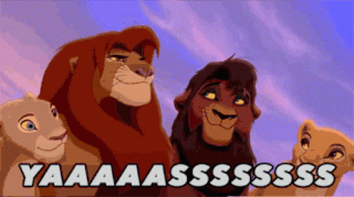A Group Of Lion Cartoon Characters Are Standing Next To Each Other With The Caption Yaaaasssss GIF
