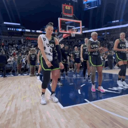 A Group Of Lynx Basketball Players Are Standing On The Court GIF
