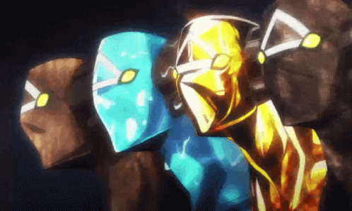 A Group Of Masked People Are Standing Next To Each Other In A Line . GIF