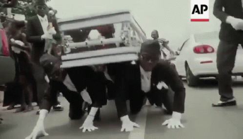A Group Of Men Are Carrying A Coffin On Their Heads And The Caption Says Ap GIF