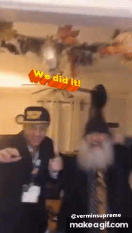 A Group Of Men Are Dancing In A Room With The Words We Did It Behind Them GIF