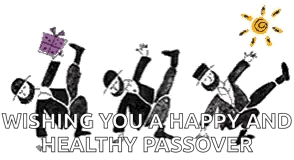 A Group Of Men Are Dancing In The Air With The Words `` Wishing You A Happy And Healthy Passover '' Below Them . GIF