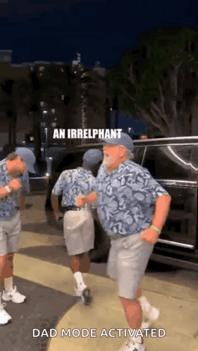 A Group Of Men Are Dancing On A Sidewalk With The Caption An Irrelevant Dad Mode Activated . GIF
