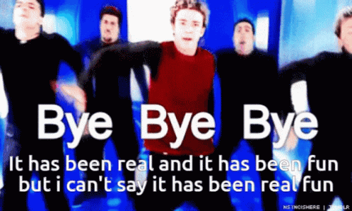 A Group Of Men Are Dancing With The Words Bye Bye Bye In The Background GIF