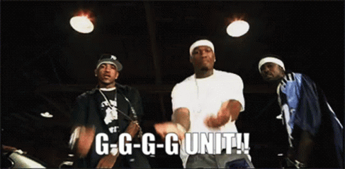 A Group Of Men Are Dancing With The Words G-G-G-Gunit Written On The Bottom GIF