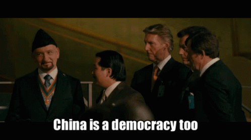 Men Laughing About China Being A Democracy GIF