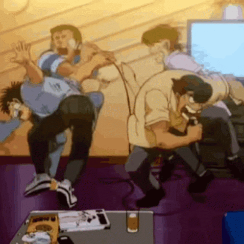 A Group Of Men Are Playing A Video Game Together GIF