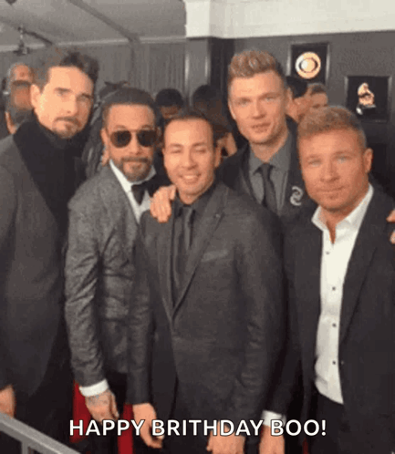 A Group Of Men Are Posing For A Picture And The Caption Reads Happy Brithday Boo GIF