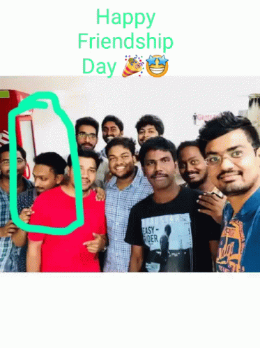 A Group Of Men Are Posing For A Picture With The Words Happy Friendship Day Written Above Them GIF