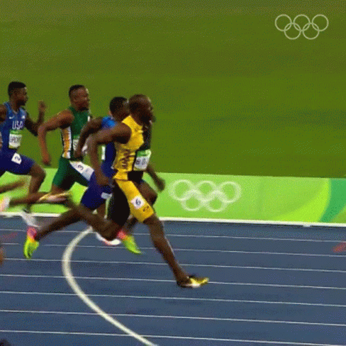 A Group Of Men Are Running On A Track And One Of Them Has The Number 85 On His Shirt GIF