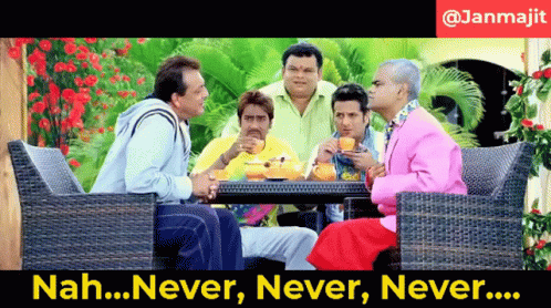 A Group Of Men Are Sitting Around A Table With The Words Nah Never Never Never GIF