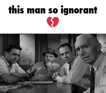 a group of men are sitting at a table with a broken heart above them that says " this man so ignorant "