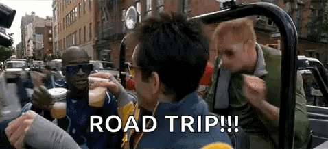 A Group Of Men Are Sitting In A Car Drinking Beer And Talking . GIF
