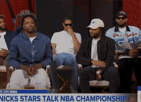 A Group Of Men Are Sitting In Chairs With The Words Nicks Stars Talk Nba Championship GIF