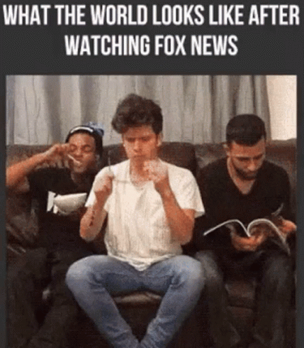 A Group Of Men Are Sitting On A Couch Watching Fox News .. GIF