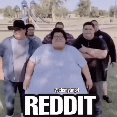 A Group Of Men Are Standing In A Park With A Sign That Says Reddit On It GIF