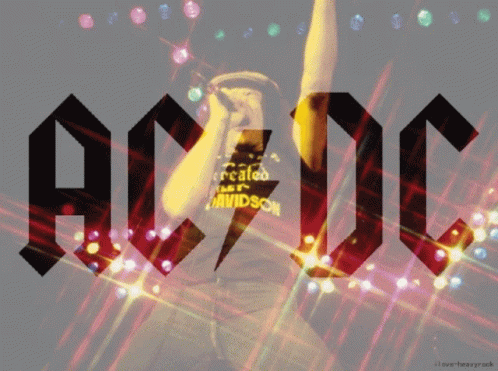 A Group Of Men Are Standing In Front Of A Ac Dc Logo GIF
