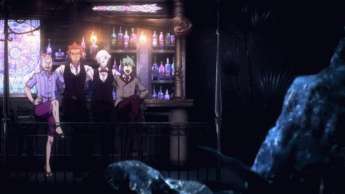 A Group Of Men Are Standing In Front Of A Bar GIF