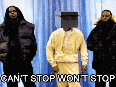 A Group Of Men Are Standing In Front Of A Blue Curtain With The Words " Can 'T Stop Won 'T Stop " GIF