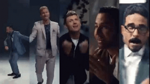 A Group Of Men Are Standing Next To Each Other On A Stage In A Collage Of Images . GIF