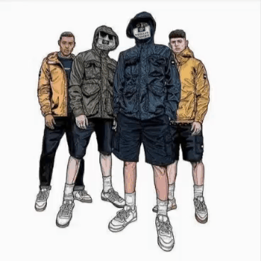 A Group Of Men Are Standing Next To Each Other With The Word Bahagia Written Above Them GIF