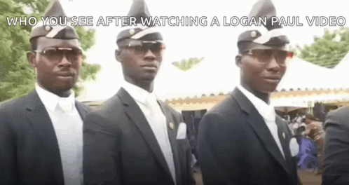 A Group Of Men In Black Suits And Hats Are Standing Next To Each Other In A Line . GIF
