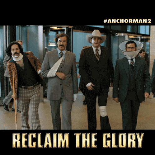 A Group Of Men In Suits Are Walking In A Line With The Words Reclaim The Glory On The Bottom GIF
