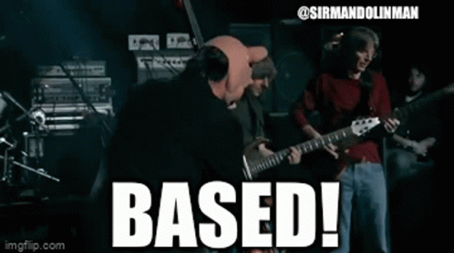 A Group Of Men Playing Guitars With The Words Based In White Letters GIF
