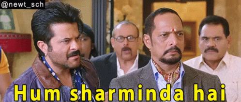 A Group Of Men Standing Next To Each Other With Hum Sharminda Hai Written On The Bottom GIF