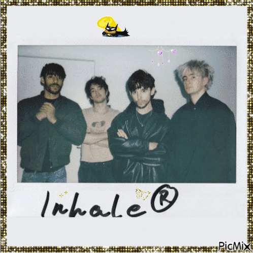 A Group Of Men Standing Next To Each Other With The Word Inhale Written On The Bottom Right GIF