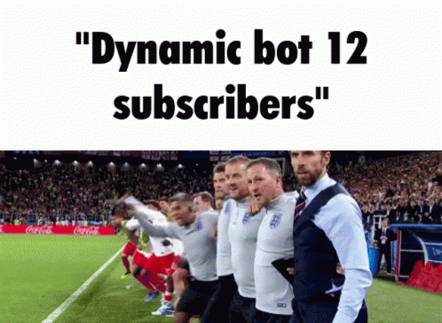 A Group Of Men Standing On A Soccer Field With The Words Dynamic Bot 12 Subscribers GIF