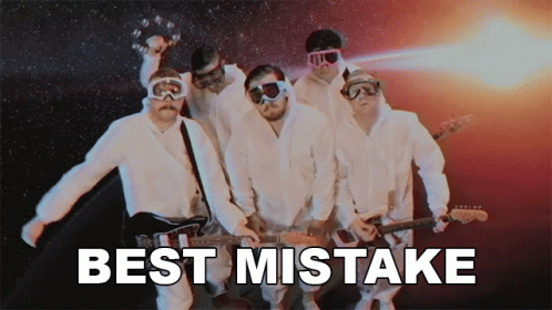 A Group Of Men Wearing Goggles And Holding Guitars With The Words " Best Mistake " Below Them GIF