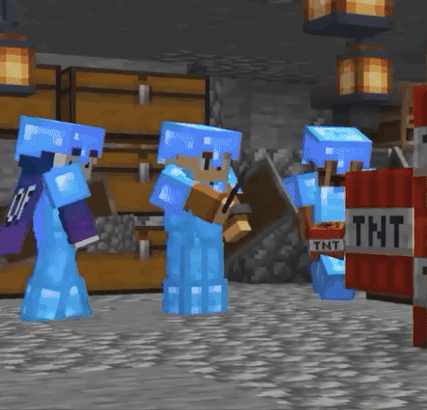 A Group Of Minecraft Characters Are Standing Next To A Tnt Container GIF