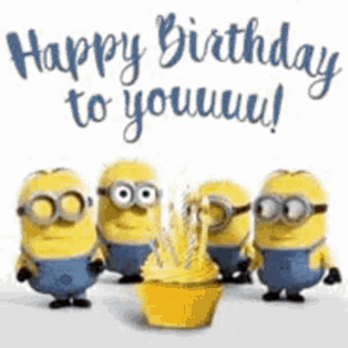 A Group Of Minions Are Standing Around A Cupcake With A Candle In It And The Words `` Happy Birthday To You ! '' GIF