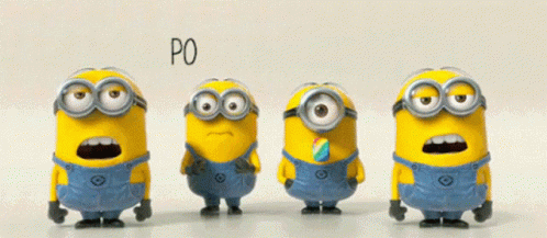 A Group Of Minions Are Standing Next To Each Other And The Word Potato Is On The Bottom GIF