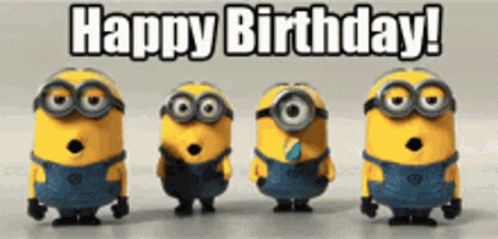 A Group Of Minions Are Standing Next To Each Other With Their Mouths Open And The Words Happy Birthday . GIF